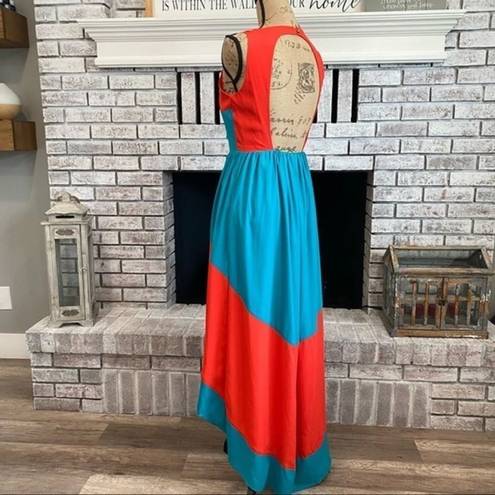 Southern Frock  High Lo Colorblock cut out back Maxi Dress Size XS sleeveless