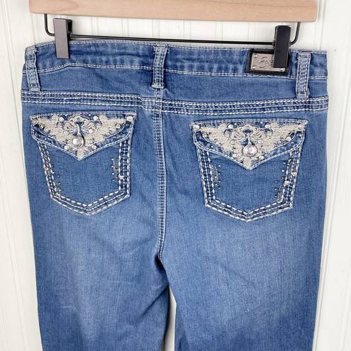 Earl Jean  Straight Leg Embellished Embroidered Rhinestone Pocket Jeans Size 10