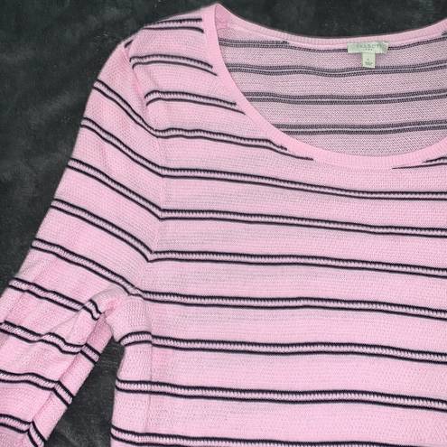 Talbots Size L long bell sleeve, pink and black striped dress/ tunic  100% cotton