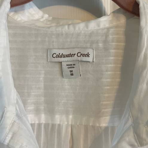 Coldwater Creek  Sheer White Pinstripe Shirt Button Up Tab Sleeve 1X 18 Plus Size