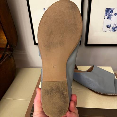 Anthropologie Souvenir Soft Leather Flats Blue Open Toe Slip on Styling SZ 8.5