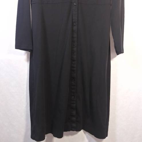 Everlane  Luxe Cotton Button Front Shirt Dress Large Black Collared Long Sleeve M