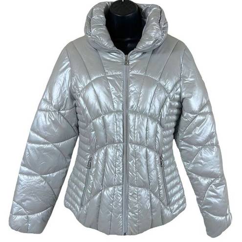 Guess  quilted pearlescent silver puffer jacket