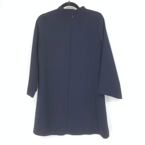 Oak + Fort  Mini Dress Women's One Size Blue Choker V-Neck Over Sized Long Sleeve