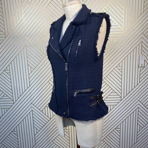 Rebecca Taylor  Tweed Motorcycle Zip Vest Navy Blue