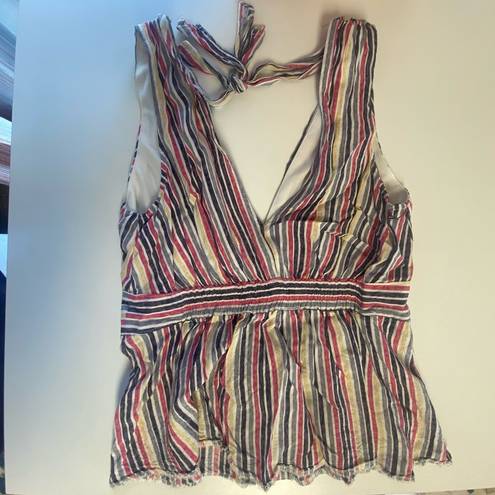 FAVLUX  Multicolor Stripe Button Down Peplum Tank Top