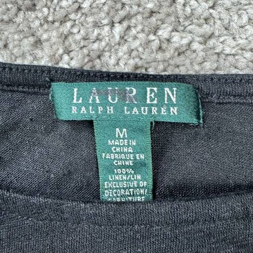 Krass&co LRL Lauren Jeans  Shirt Womens Medium Grey 3/4 Sleeve Trim Soft Round Neck Top