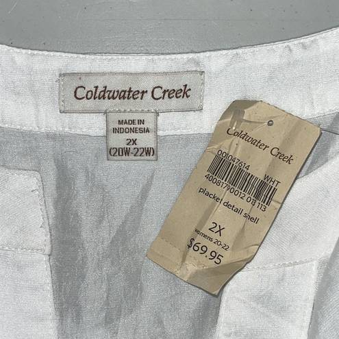 Coldwater Creek  NWT Size 2X (20W-22W) White Pleat Placket Button Up Blouse Top