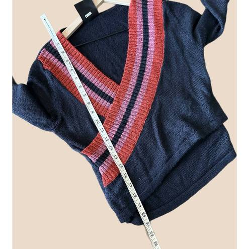 C/MEO COLLECTIVE  Long Sleeve V-Neck Crossover Sweater - Stripes - Navy Multi