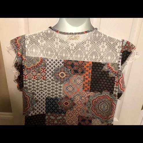 Brooks Bobbie  Size M Patchwork Ruffle Lace Top NEW NWT