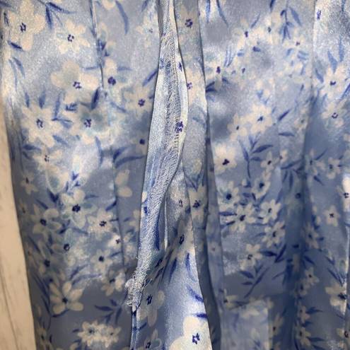 Oscar de la Renta Womens Size S Oscar De Le Renta Pink Label Blue Satin Floral Robe