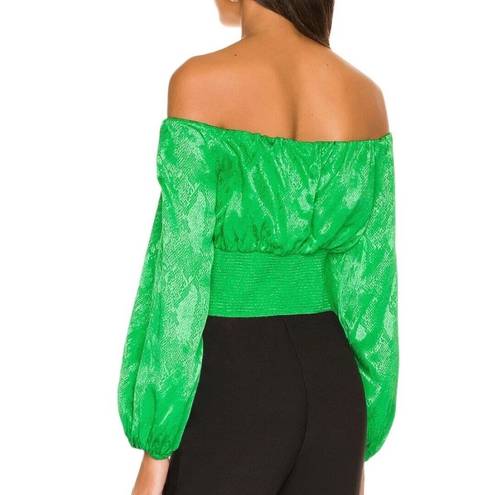 J.O.A. AFRM Women's Top Fem Green Satin Long Sleeve Crop Top Revolve Size Small