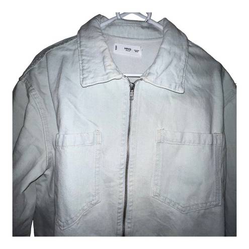 Mango  MNG Pocketed Denim Jacket Full Zip Women Size Medium White Collared Casual