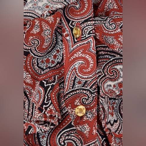 St. John  Knits Russian Red Multi Paisley Print Blouse