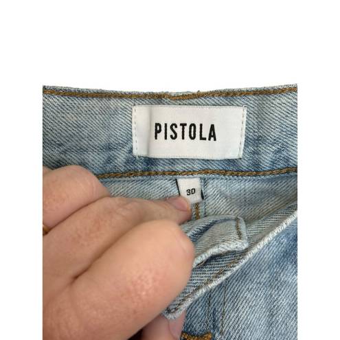 Pistola  Womens Jeans Charlie Straight Hi-Rise Button Fly Destroyed Knee Blue 30