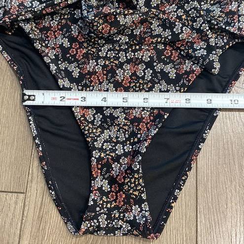 Chelsea and Violet  High Waist Front Tie Black Floral Bikini Swim Bottoms Large