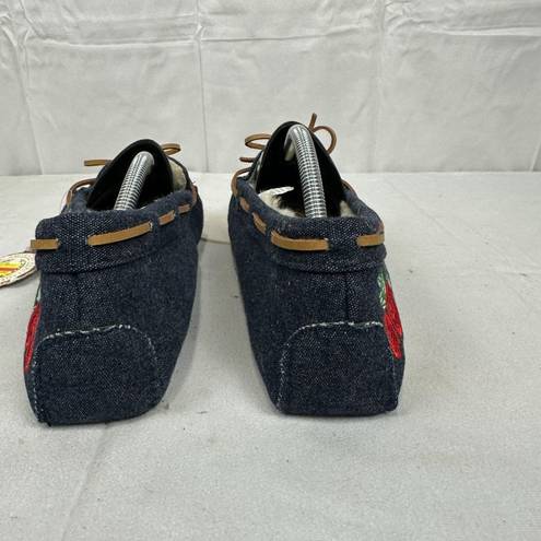 SO  Women's Embroidered Rose Denim Moccasin Slippers Size XL