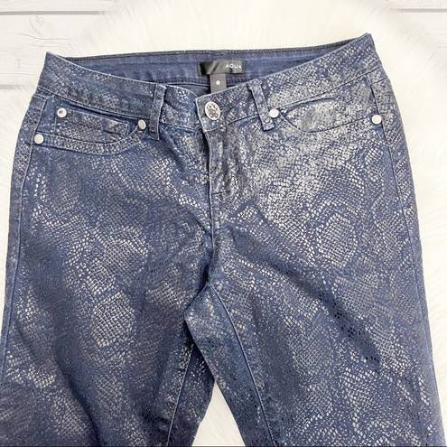 AQUA  Blue Snakeskin print skinny jeans