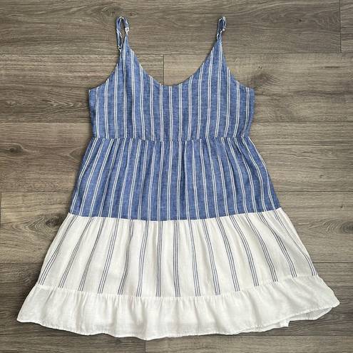 Rails  Mattie Dress Mixed Blues Linen Tiered Ruffle Mini Blue White Stripe Medium