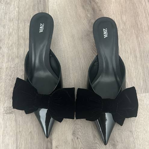 ZARA Black  Heeled Mules with Bow