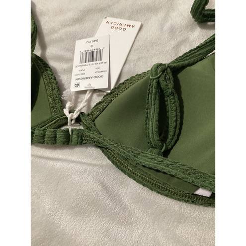 Good American  Always Fits Triangle Ribbed Crinkle Bikini Top Pesto Green 0 US XS