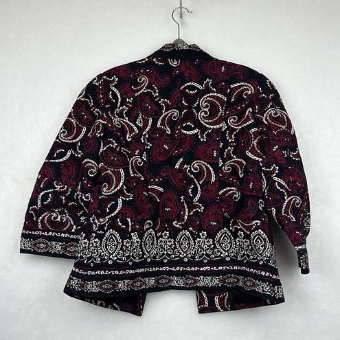 Coldwater Creek  Sz 10 Cropped Jacket Blazer Floral Paisley Print m Black Womens
