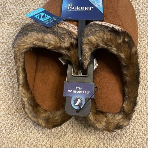 Isotoner Slippers House Shoe Faux Fur Faux Suede Comfy Heel Cushion Machine Wash