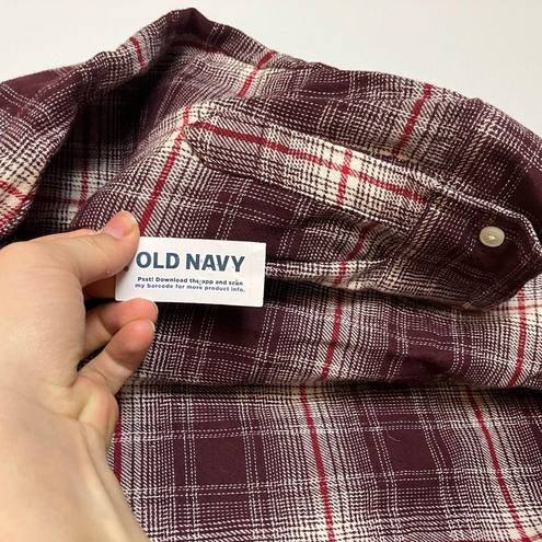 Old Navy  NWT Maroon White Plaid Loose Flannel Boyfriend Shirt