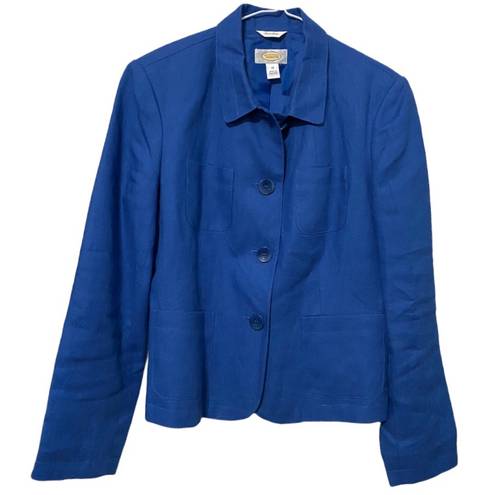 Talbots Blue Irish Linen Long Sleeve Blazer