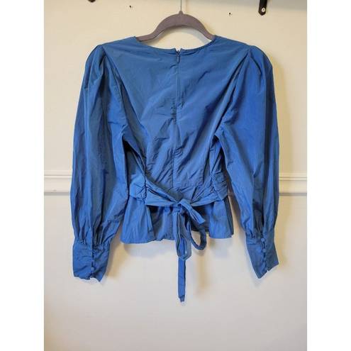 Veronica Beard Rent the runway sz 6  blue seema puff sleeve v neck blouse tie