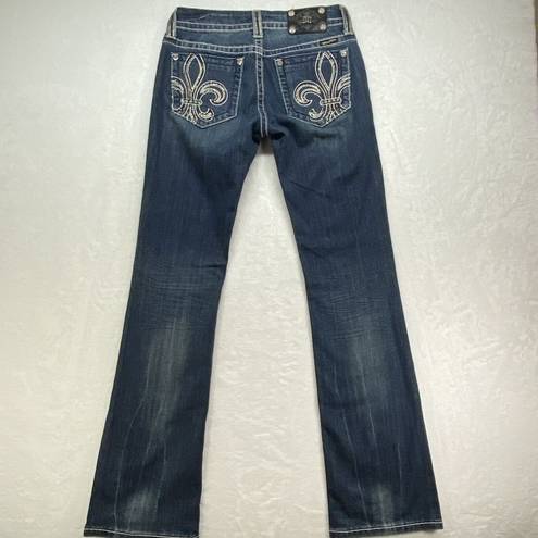 Miss Me  Jeans Womens Sz 28 boot cut blue Denim Embellished Fleur de Lis Pockets