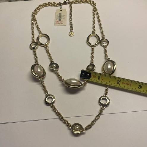 Talbots  Gold Tone Faux Pearl Statement Necklace NWT Double Strand