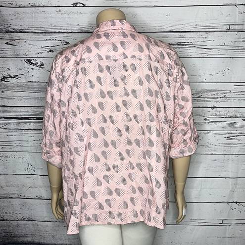 Tommy Hilfiger  NWT 2X Pink - Blue Polka Dot Heart Print Button Down Shirt Top