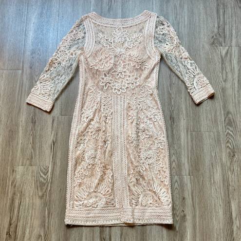 Sue Wong  Blush Pink Lace Bodycon Cocktail Dress Size 8