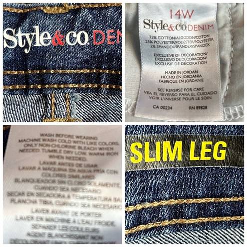 Style & Co . Women's High Rise Dark Wash Slim Leg High Rise Jeans Size 14W Plus