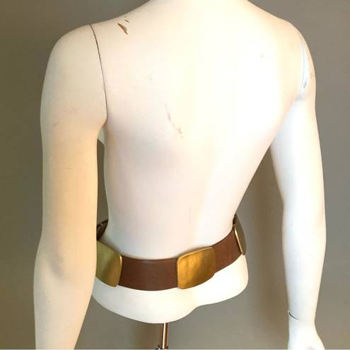 Donna Karan  belt small leather chunky metal hardware western brown metallic