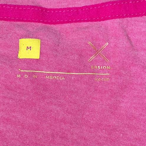 Xersion  I’M SO PINK v-neck foil Print athletic shirt top pink cancer awareness