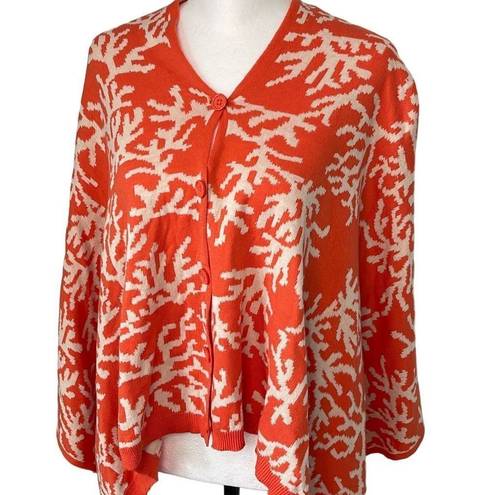 REEF Top It Off Shawl Poncho Button Down Coral  Knit One Size