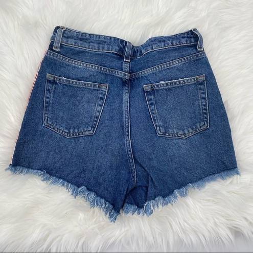 Mango  High Waisted Festival Striped Jean Shorts 2 cut off denim concert rocker