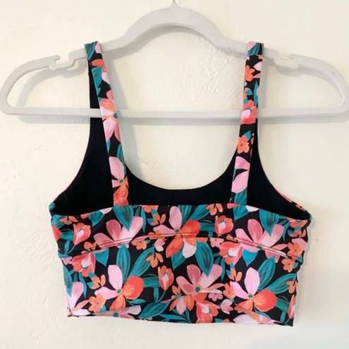 Beach Riot Leah Floral Longline Sports Bra in Fiery Plumeria Size Small