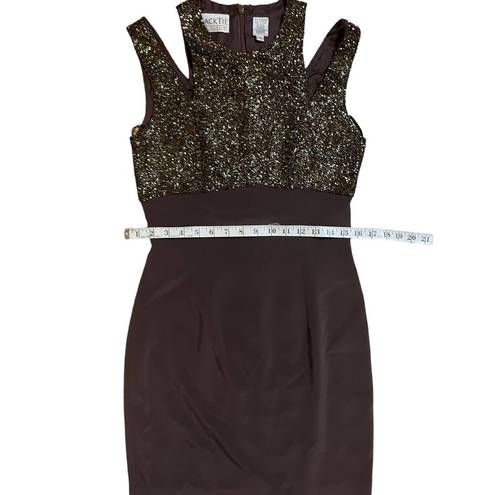 Oleg Cassini  1980s chocolate brown/bronzd beaded dress size 4