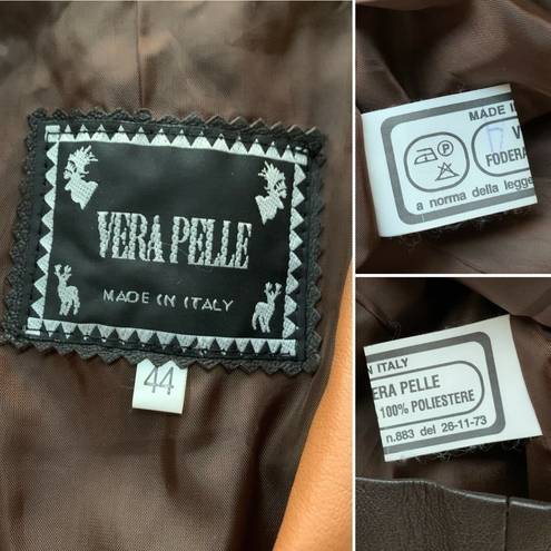 Vera Pelle  Italy Genuine Leather Zip Moto Jacket Dark Brown Tan Size IT 44 US 10
