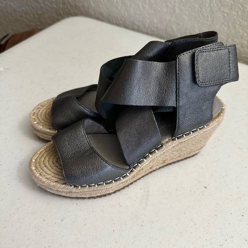 Eileen Fisher  Willow Wedge Espadrille Women’s Size 5.5 Leather Sandals metallic