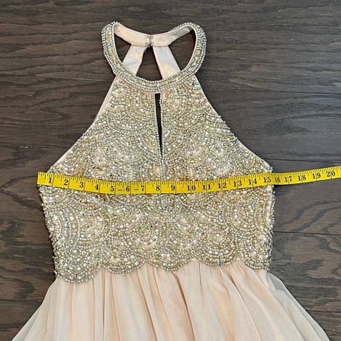 Petal Amelia Couture  Pink Beaded Halter Formal Evening Gown Prom Dress Size 8