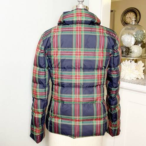 Talbots  Plaid Tartan Ruffled Down Winter Coat XS Red Blue Green