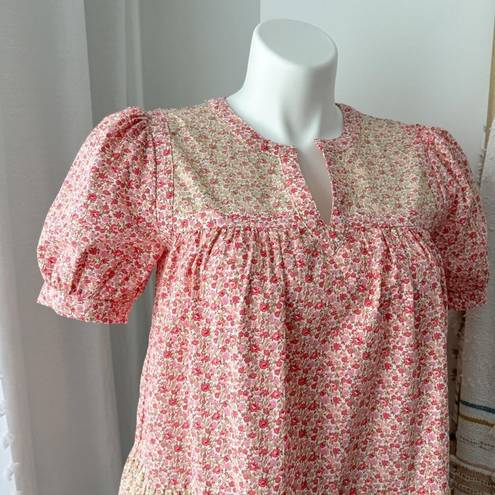 Tuckernuck  Hyacinth House Pink Red White Floral Short Puff Sleeve Mini Dress S