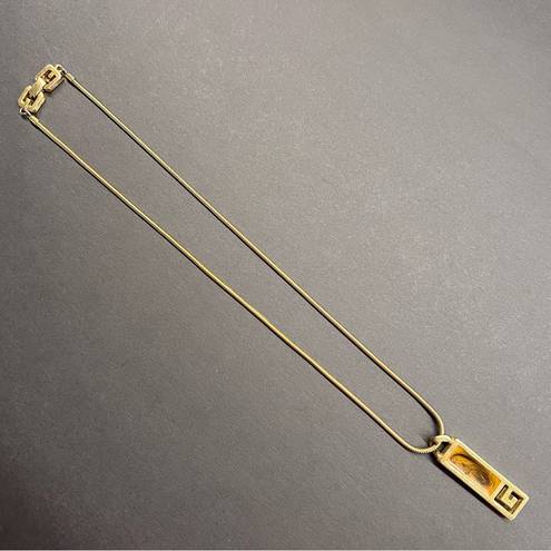 Givenchy Vintage 1977  G Logo Gold Plated Rope Necklace Gold bar design Signed