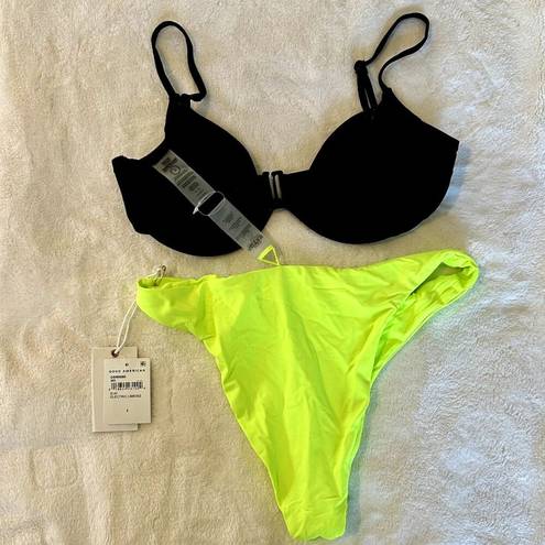 Good American NWT  Bikini with Black Top and Electric Lime Bottom - Size 2(Medium