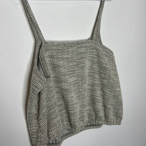 Loft  knit beige & green Cropped elastic waist tank top