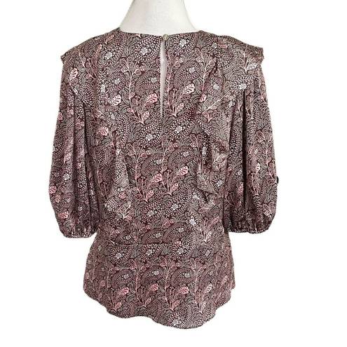 Ted Baker  Printed Frill Top Balloon Sleeves Deep Purple Leven Womens Size 2 US6